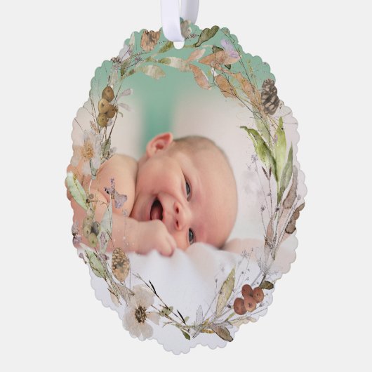 Aquarellfarben zarter Sturz neues Baby Ornament Karte (Links)