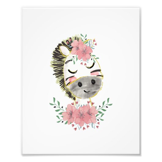 Aquarellfarben Zebra mit Florals Foto Print (Vorne)