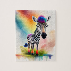 Aquarellfarben Zebra mit Regenbogenfarben, Zebra Puzzle