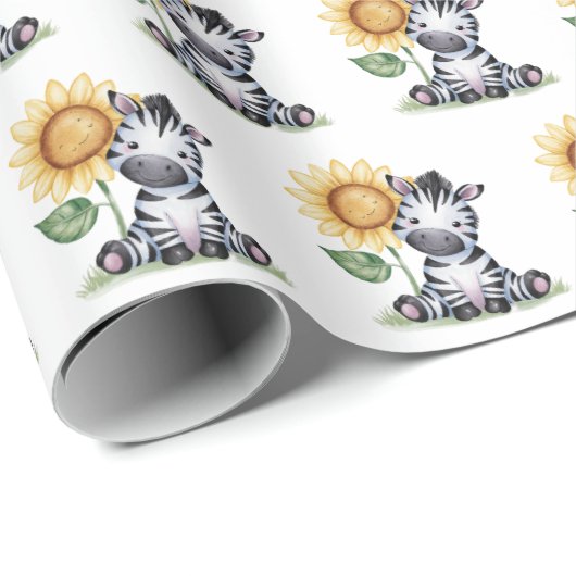 Aquarellfarben Zebra mit Sonnenblumen Geschenkpapier (Rolleneckpunkt)