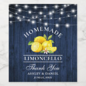 Aquarellfarben Zitronen blaue Holzleuchten Flasche Weinetikett (Einzelnes Label)