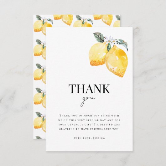 Aquarellfarben Zitronen-Brautparty Dankeskarte (Vorne/Hinten)