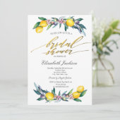 Aquarellfarben-Zitronen-Brautparty Einladung (Stehend Vorderseite)