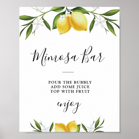 Aquarellfarben-Zitronen-Brautparty-Mimosa-Bar Poster (Vorne)