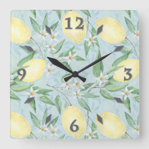Aquarellfarben Zitronen Fruchtquadrat Wanduhr