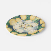 Aquarellfarben-Zitronen für Navy Blue Personalisie Pappteller (Schrägansicht)