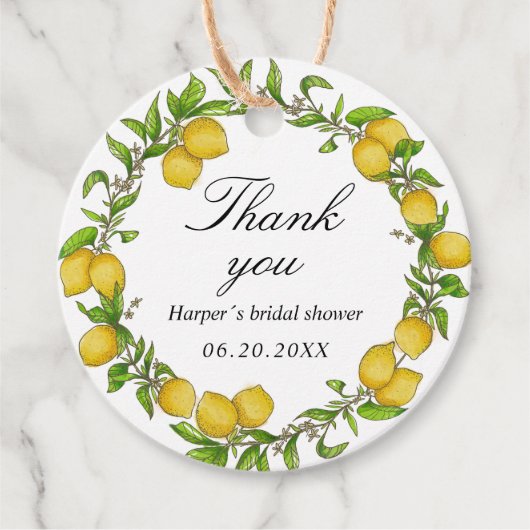 Aquarellfarben Zitronen grüner Hintergrund Danke f Geschenkanhänger (Vorderseite)