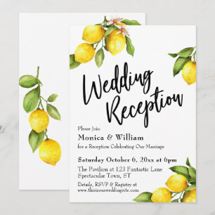 Aquarellfarben-Zitronen-Hochzeitsempfängertypograf Einladung