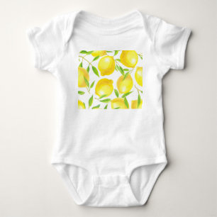 Aquarellfarben Zitronen und Blätter: Muster. Baby Strampler