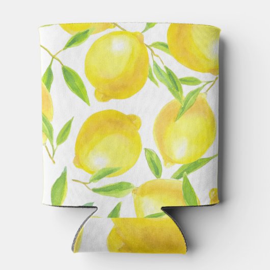 Aquarellfarben Zitronen und Blätter: Muster. Dosenkühler (Rückseite)