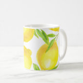 Aquarellfarben Zitronen und Blätter: Muster. Kaffeetasse (VorderseiteRechts)