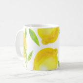 Aquarellfarben Zitronen und Blätter: Muster. Kaffeetasse (Vorderseite Links)