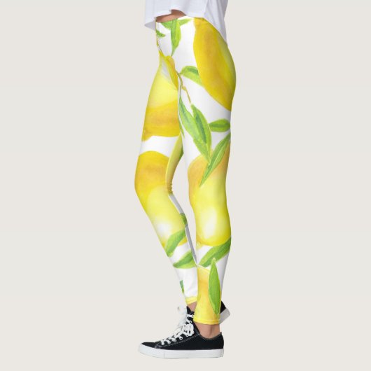Aquarellfarben Zitronen und Blätter: Muster. Leggings (Links)