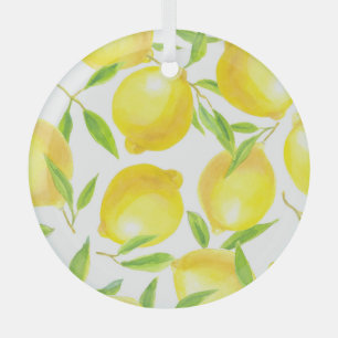 Aquarellfarben Zitronen und Blätter: Muster. Ornament Aus Glas