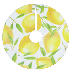 Aquarellfarben Zitronen und Blätter: Muster. Polyester Weihnachtsbaumdecke