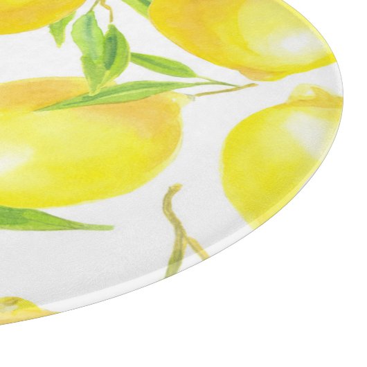 Aquarellfarben Zitronen und Blätter: Muster. Schneidebrett (Ecke)