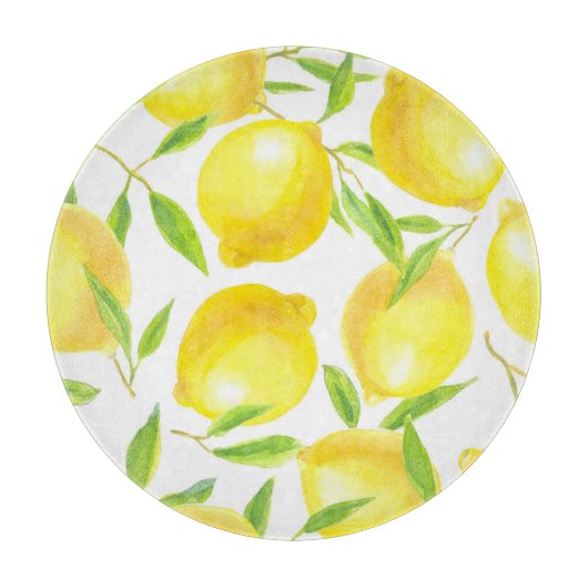 Aquarellfarben Zitronen und Blätter: Muster. Schneidebrett (Vorderseite)