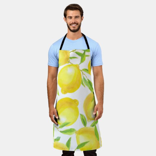Aquarellfarben Zitronen und Blätter: Muster. Schürze (Getragen)