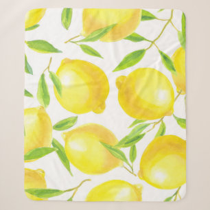 Aquarellfarben Zitronen und Blätter: Muster. Sherpadecke