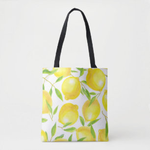 Aquarellfarben Zitronen und Blätter: Muster. Tasche