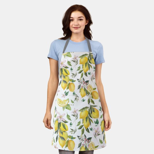 Aquarellfarben Zitronenblumenmuster Schürze (Getragen)