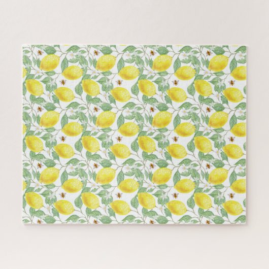 Aquarellfarben Zitronenfrüchte, Zitronenblüten und Puzzle (Horizontal)