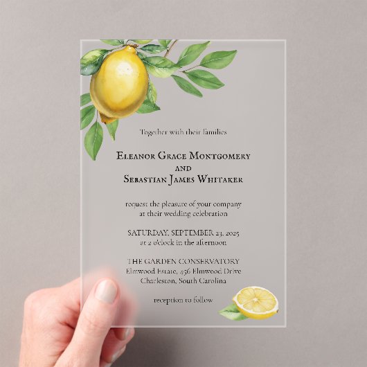 Aquarellfarben Zitronengelbe Zitrusfrüchte Rustika Acryleinladungen (Insitu (Handheld))