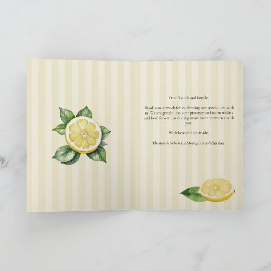 Aquarellfarben Zitronengelbe Zitrusfrüchte Rustika Dankeskarte (Innenseite)