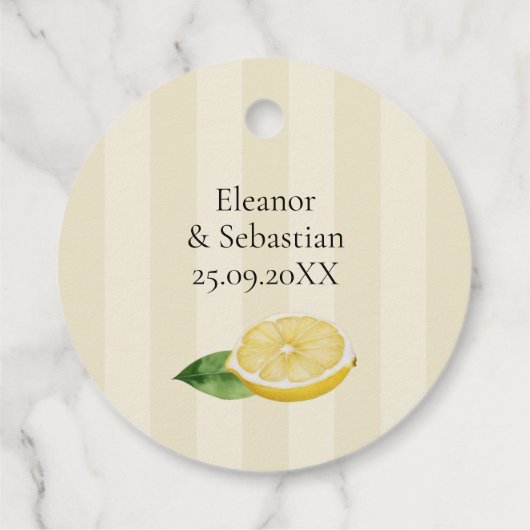 Aquarellfarben Zitronengelbe Zitrusfrüchte Rustika Geschenkanhänger (Rückseite)
