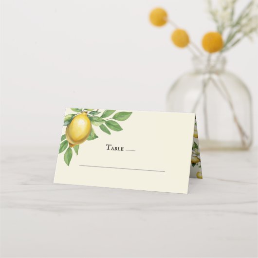Aquarellfarben Zitronengelbe Zitrusfrüchte Rustika Platzkarte (Vorderseite)