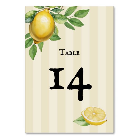 Aquarellfarben Zitronengelbe Zitrusfrüchte Rustika Tischnummer (Rückseite)