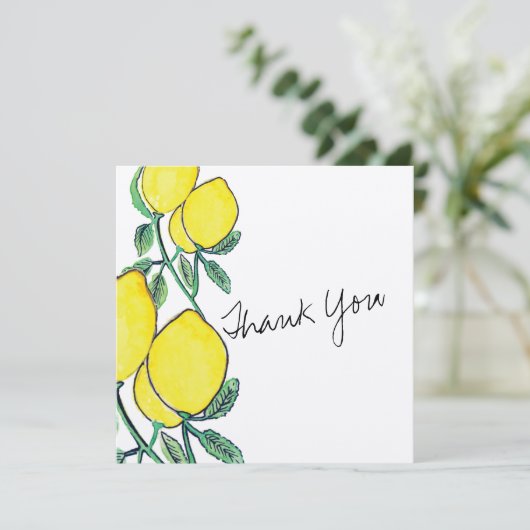 Aquarellfarben Zitronenskript Danke Karte (Stehend Vorderseite)