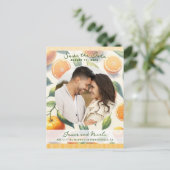 Aquarellfarben Zitrus Orange Blätter Save the Date Ankündigungspostkarte (Stehend Vorderseite)