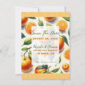 Aquarellfarben Zitrus Orange Blätter Save the Date Einladung (Vorderseite)