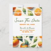 Aquarellfarben Zitrus Orange Blätter Save the Date Einladung (Vorderseite)
