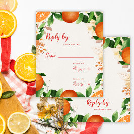 Aquarellfarben Zitrus Orange Herbstliche Hochzeit RSVP Karte