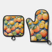 Aquarellfarben Zitrus Oven Mitt & Pot Holder Set (Vorderseite)