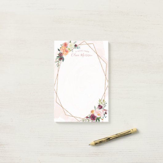 Aquarellfarbene Abstrakte Goldrahmen Girl Post-it Klebezettel (Auf Schreibtisch)