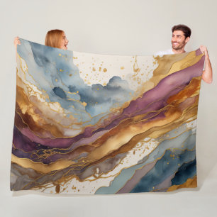 Aquarellfarbene Abstrakte Landschaftsmalerei Gold Fleecedecke