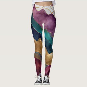 Aquarellfarbene Abstrakte Landschaftsmalerei Gold Leggings