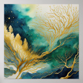 Aquarellfarbene Abstrakte Landschaftsmalerei Gold Poster (Vorne)