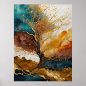 Aquarellfarbene Abstrakte Landschaftsmalerei Gold Poster (Vorne)