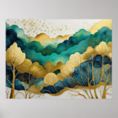 Aquarellfarbene Abstrakte Landschaftsmalerei Gold  Poster (Vorne)