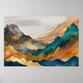 Aquarellfarbene Abstrakte Landschaftsmalerei Gold Poster (Vorne)