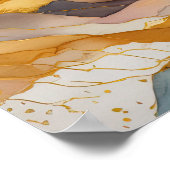 Aquarellfarbene Abstrakte Landschaftsmalerei Gold Poster (Ecke)