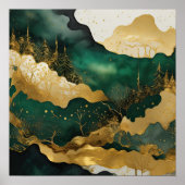 Aquarellfarbene Abstrakte Landschaftsmalerei Gold Poster (Vorne)