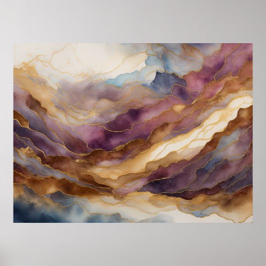 Aquarellfarbene Abstrakte Landschaftsmalerei Gold  Poster (Vorne)