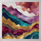 Aquarellfarbene Abstrakte Landschaftsmalerei Gold  Poster (Vorne)