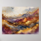 Aquarellfarbene Abstrakte Landschaftsmalerei Gold  Poster (Vorne)