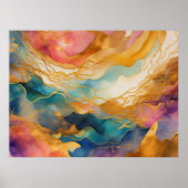 Aquarellfarbene Abstrakte Landschaftsmalerei Gold  Poster (Vorne)